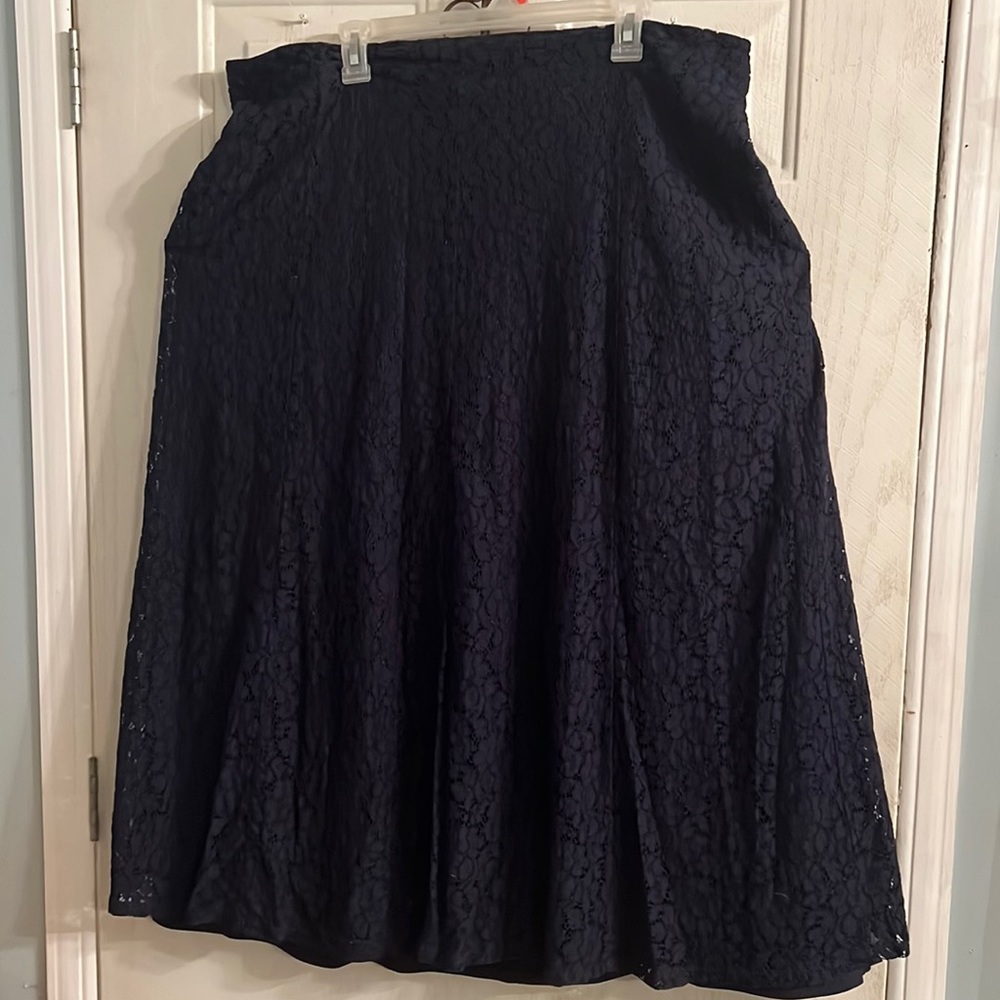Cato navy blue lace lined skirt.